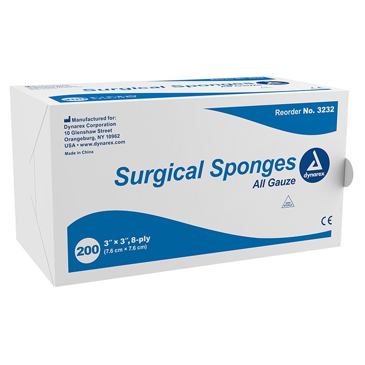 Dynarex Gauze Sponge, Non Sterile, 8-ply 3" x 3"