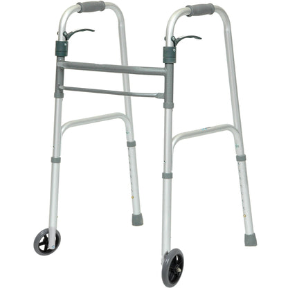[quality-square:65968968532334] ProBasics Two-Button Folding Walker with Wheels and Roll-Up Seat
