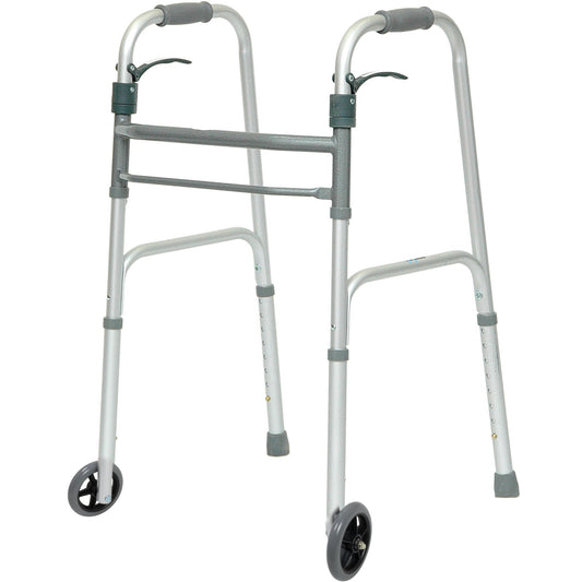 [quality-square:65968968532334] ProBasics Two-Button Folding Walker with Wheels and Roll-Up Seat