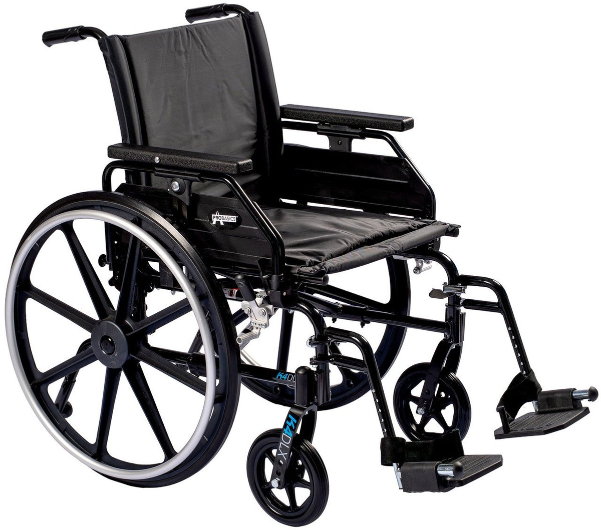 [web-main-image:www.home-med-equip.com:WC4DX1616CS|WC4DX1816CS|WC4DX2016CS|WC4DX2216CS|WC4DX1616CE|WC4DX1816CE|WC4DX2016CE|WC4DX2216CE] ProBasics K4 Deluxe Wheelchairs