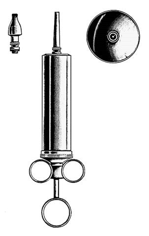 Metal Ear Syringe, with shield and 2 tips, chrome plated, 4 oz (0.118 L) AMG Floor Quality Stainless Steel