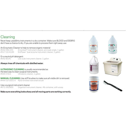 [quality-square:65971897696622] Never keep used/dirty instruments in a dry container. Make sure BLOOD and DEBRIS