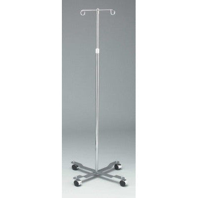 [quality-square:65971260064110] IV Pole, 4 Hook, 5 Caster Economy IV Pole Base - Highly polished chrome plated