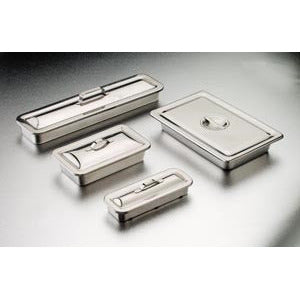 [quality-square:65971263766894] Sundry Jar Instrument Tray with Glass Unlabeled Strap Handle Lid Stainless Steel Cover 8 7/8"L x 5"W x 2"H