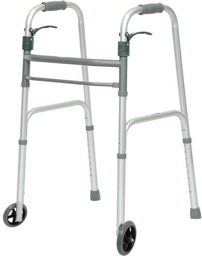 ProBasics Two-Button Folding Walker with Wheels and Roll-Up Seat product image