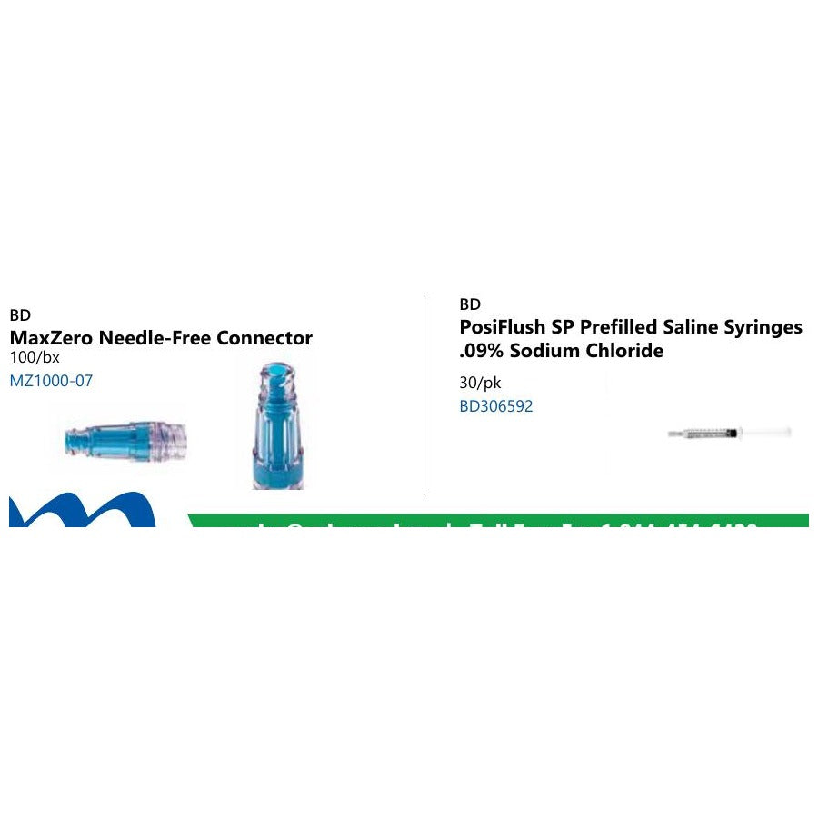BD MaxZero connector and PosiFlush prefilled saline syringe